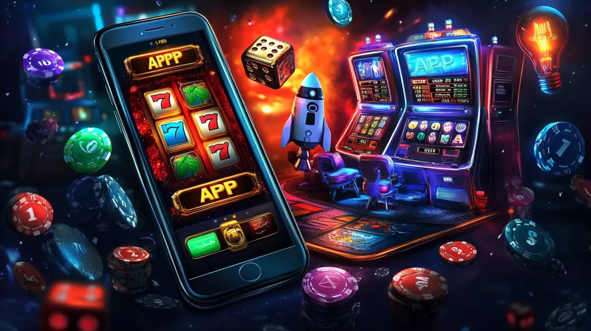 A female sci-fi racer with a futuristic helmet and glasses stands between two large smartphones displaying a vibrant space-themed racing slot game.