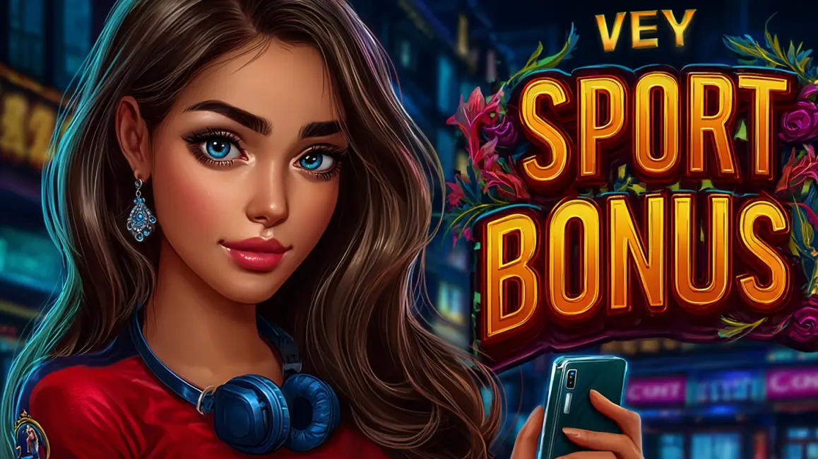 A glamorous woman in a sparkling red dress smiles alluringly, surrounded by casino slot machines and glowing lights, representing big rewards.