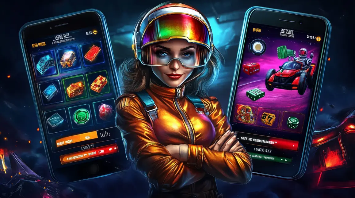 A charming woman in a stylish tuxedo top with a bowtie smiles in front of a roulette wheel, inviting new players to join the live casino action.