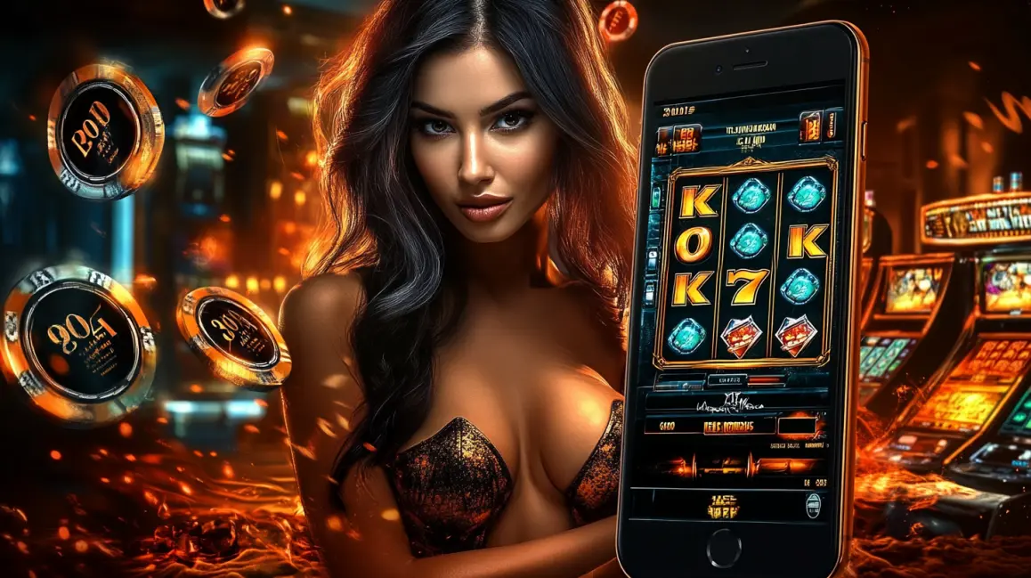 A futuristic woman wearing a headset and an orange outfit holds a winning card while her smartphone displays a live soccer match for in-play betting.